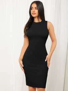 SHEIN SXY Solid Cable Knit Bodycon Dress ,Tea Party Dress,Summer Dresses For Women - Black - View 7