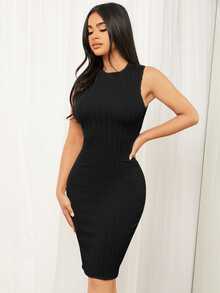 SHEIN SXY Solid Cable Knit Bodycon Dress ,Tea Party Dress,Summer Dresses For Women - Black - View 8