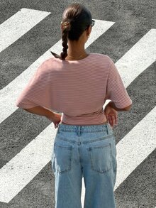 Muchica 女士条纹印花圆领短袖上衣 - 粉色 - 查看 2