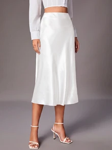 SHEIN Tall 女款純色高腰優雅魚尾裙 - 白色 - 查看 6