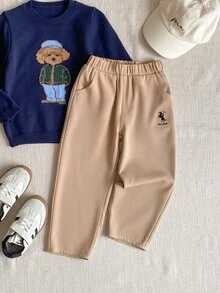 PrepCrw 男童宽松刺绣休闲裤 - 卡其色 - 查看 1