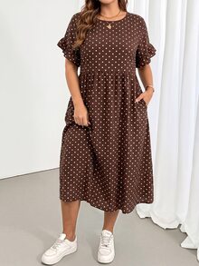 SHEIN Essnce 大尺碼女款圓領波點休閒日常穿著洋裝 - 彩色 - 查看 4