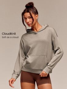 GLOWMODE Cloudknit 超柔軟雙染寬鬆版口袋套頭運動衫，日常休閒穿搭 - 卡其色 - 查看 1