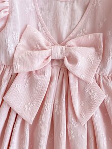 SHEIN x Tata & Beatriz PrepCrw 1件装少女优雅精致金色圆点提花白色圆领网纱袖连衣裙，适合外出、聚会、节日、派对、春季、夏季、情人节、婚礼等场合。 - 粉色 - 查看 5