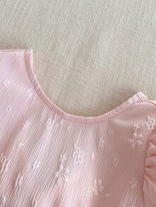 SHEIN x Tata & Beatriz PrepCrw 1件装少女优雅精致金色圆点提花白色圆领网纱袖连衣裙，适合外出、聚会、节日、派对、春季、夏季、情人节、婚礼等场合。 - 粉色 - 查看 3