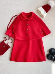 PrepCrw Young Girls' Collegiate Style Cloak Jacket/Dress Set,Party - Red - View 3
