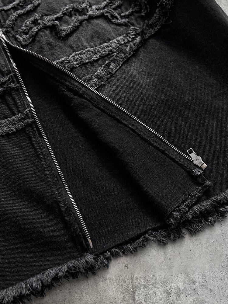 AXEPEAK Men's Black Zipper Applique Embroidered Top - Black - View 6