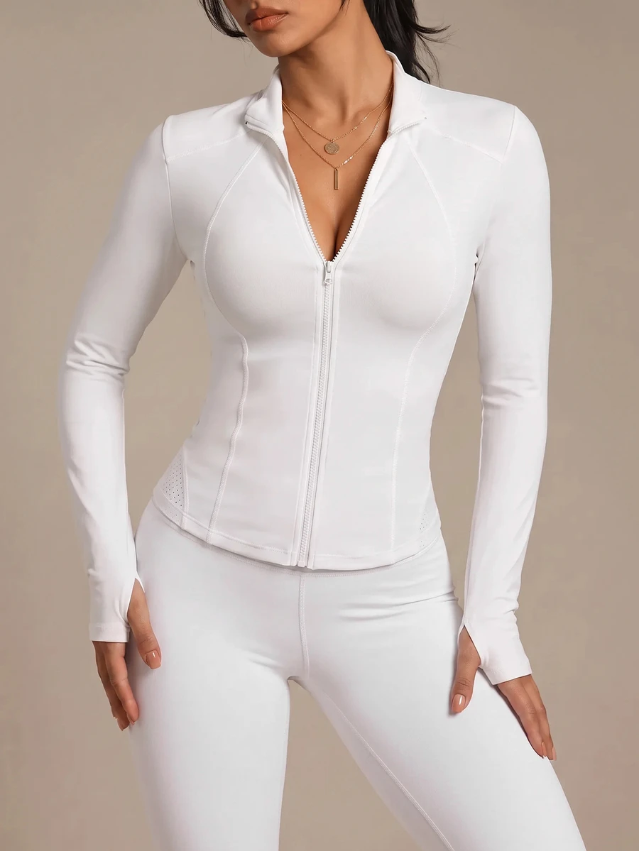 SHEIN Sports Zip-Up Sporty Jacket, Plain Color Minimalist Casual Everyday Wear