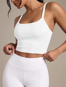 SHEIN Sports 弧形下摆运动 T 恤 健身上衣 健身吊带上衣 - 白色 - 查看 4