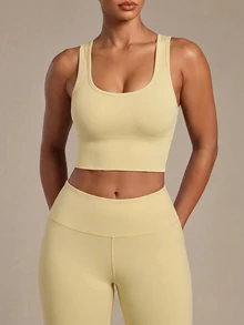 Gameset SHEIN Sport Women's Solid Color Seamless Everyday Fitness Sports Bra - Butter Yellow - View 4