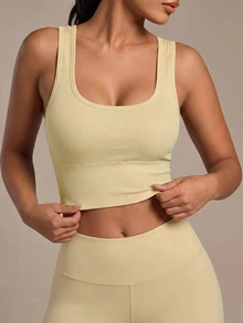 Gameset SHEIN Sport Women's Solid Color Seamless Everyday Fitness Sports Bra - Butter Yellow - View 5