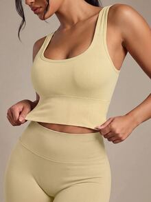 Gameset SHEIN Sport Women's Solid Color Seamless Everyday Fitness Sports Bra - Butter Yellow - View 6