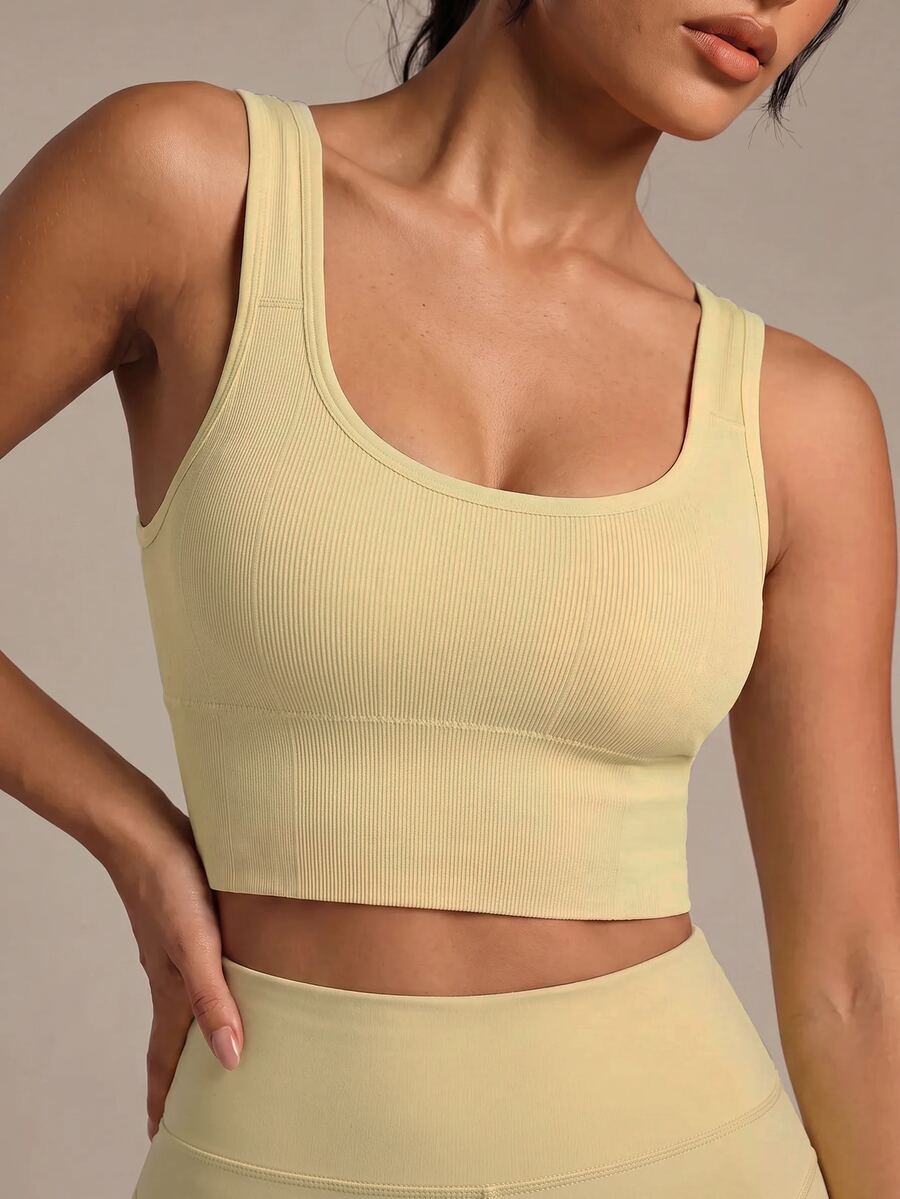 Gameset SHEIN Sport Women's Solid Color Seamless Everyday Fitness Sports Bra - Butter Yellow - View 1