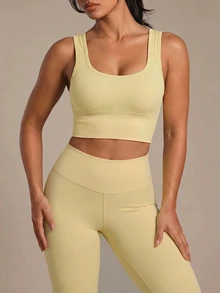 Gameset SHEIN Sport Women's Solid Color Seamless Everyday Fitness Sports Bra - Butter Yellow - View 3