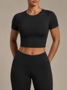 SHEIN Sports 纯色工字背心运动背心健身背心女式健身房衬衫 - 黑色 - 查看 4