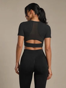 SHEIN Sports 纯色工字背心运动背心健身背心女式健身房衬衫 - 黑色 - 查看 2