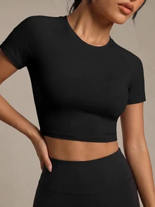 SHEIN Sports 纯色工字背心运动背心健身背心女式健身房衬衫 - 黑色 - 查看 5