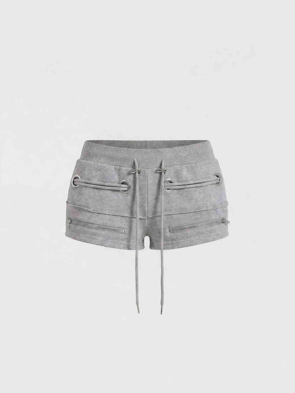 ROMWE Grunge Punk Y2K Retro Distressed Metallic Grommet Lace-Up Super Low Rise Mini Shorts