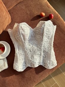 Comfortcana Plus-Size Shapewear, Corset, Elegant And Sexy Jacquard, Perfect For Valentine's Day, Birthday Parties, Dates, And Boning Tops. - White - View 4