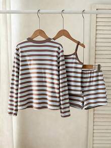 少女 T-shirt 女孩上衣 極簡波點圖案細肩帶背心 3 件組，適合春夏，休閒舒適，酷夏系列，夏季兒童必備，返校必備，夏季女孩 - 彩色 - 查看 3