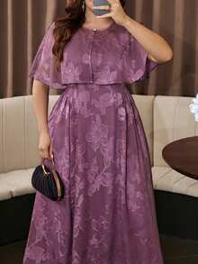 Modelyn Cut-Out Design Cape mit ärmellosem Kleid, Lotus-Rosa 2 Stücke Set, elegant modisch luxuriös im Promi-Stil, Große Größen - Altrosa - Übersicht 8
