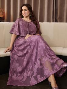 Modelyn Cut-Out Design Cape mit ärmellosem Kleid, Lotus-Rosa 2 Stücke Set, elegant modisch luxuriös im Promi-Stil, Große Größen - Altrosa - Übersicht 6