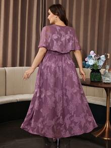 Modelyn Cut-Out Design Cape mit ärmellosem Kleid, Lotus-Rosa 2 Stücke Set, elegant modisch luxuriös im Promi-Stil, Große Größen - Altrosa - Übersicht 2