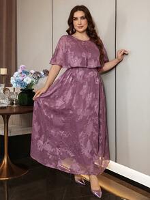 Modelyn Cut-Out Design Cape mit ärmellosem Kleid, Lotus-Rosa 2 Stücke Set, elegant modisch luxuriös im Promi-Stil, Große Größen - Altrosa - Übersicht 4