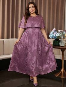 Modelyn Cut-Out Design Cape mit ärmellosem Kleid, Lotus-Rosa 2 Stücke Set, elegant modisch luxuriös im Promi-Stil, Große Größen - Altrosa - Übersicht 5