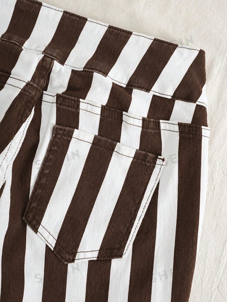 Elamini Low Waist Fashion Striped Washed Flare Jeans - Multicolor - View 4