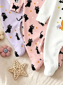 Oo Cute To Spook 幼童女童萬聖節服裝，可愛幽靈貓南瓜印花，每單隨機 1 件，柔軟布料 - 彩色 - 查看 4