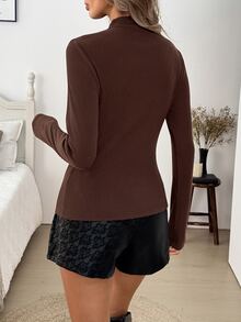 SHEIN LUNE 3PCS Women Ribbed Long Sleeve T-Shirts - Multicolor - View 2