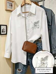 INAWLY Plus Size Women's Character Print Long Sleeve Single-Breasted Casual Shirt - Beige - View 4