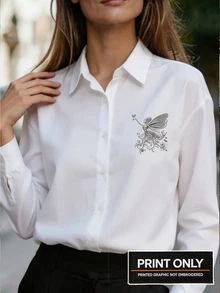 INAWLY Plus Size Women's Character Print Long Sleeve Single-Breasted Casual Shirt - Beige - View 2