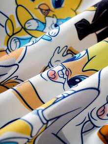 LOONEY TUNES X SHEIN Baby Boy Cool Cartoon Animal Print Color Block Loose Sweatshirt & Sweatpants Set, Autumn/Winter Fall - Blue - View 6