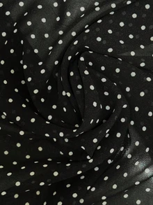 SHEIN 女士黑色波点雪纺衬衫，优雅浪漫荷叶边下摆 - 黑色 - 查看 4