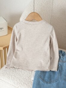 SHEIN Baby Girl Knit Solid Color Round Neck 3D Bow Casual T-Shirt Top - Apricot - View 2