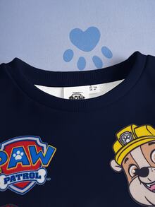 SHEIN | PAW Patrol 小男孩可爱卡通小狗印花圆领长袖针织卫衣，休闲户外运动服 - 藏蓝色 - 查看 3