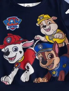 SHEIN | PAW Patrol 小男孩可爱卡通小狗印花圆领长袖针织卫衣，休闲户外运动服 - 藏蓝色 - 查看 4