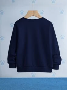 SHEIN | PAW Patrol 小男孩可爱卡通小狗印花圆领长袖针织卫衣，休闲户外运动服 - 藏蓝色 - 查看 2