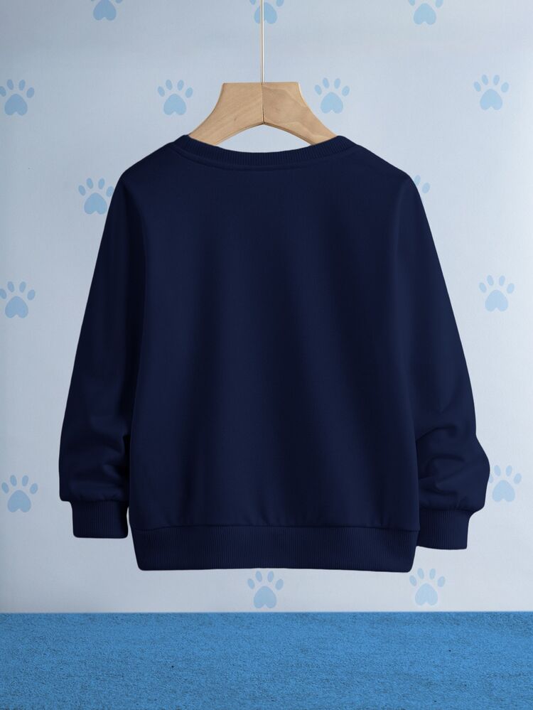 SHEIN | PAW Patrol 小男孩可爱卡通小狗印花圆领长袖针织卫衣，休闲户外运动服 - 藏蓝色 - 查看 2