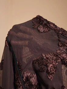 MaterniChic 優雅刺繡百褶長袖露肩孕婦洋裝 秋季嬰兒洗禮派對婚禮正式禮服 奢華晚宴外出裙 - 棕色 - 查看 10