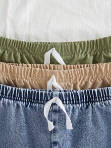 SHEIN Vintaside Kids 3件組男嬰簡單休閒純色長褲，藍色丹寧、卡其色、軍綠色，適合日常穿著、上學、外出與運動 - 彩色 - 查看 6