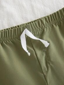 SHEIN Vintaside Kids 3件組男嬰簡單休閒純色長褲，藍色丹寧、卡其色、軍綠色，適合日常穿著、上學、外出與運動 - 彩色 - 查看 5