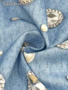 Calvaya Kemeja Wanita Ukuran Besar Kasual Musim Gugur Streetwear Elegan dengan Motif Perhiasan Vintage, Berkerah, Berkancing, dan Motif Cetak Posisi, Cocok untuk Acara Malam Formal, Warna Biru. - Biru - View 7