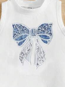 Young Girl Round Neck T-Shirt With Bow Decal - White - View 3