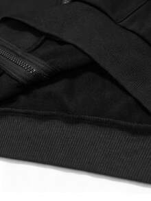 PAVTROS Men's Black Creative Text Pattern Embroidered Zip-Up Hoodie, Black Sweatshirt - Black - View 8