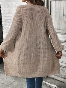 EMERY ROSE Cárdigan de punto texturizado para mujer, estilo casual versátil, corte holgado y cómodo, otoño/invierno - Caqui - Ver 2