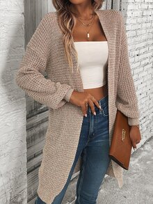 EMERY ROSE Cárdigan de punto texturizado para mujer, estilo casual versátil, corte holgado y cómodo, otoño/invierno - Caqui - Ver 3
