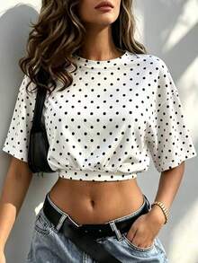 Rovax Loose Fit Cropped Round Neck Drop Shoulder Short Sleeve Top - Multicolor - View 3